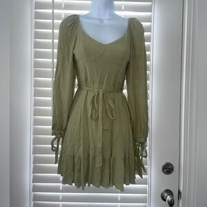 MOOYA PARIS Chic Ribbed Back Long Sleeve Olive Mini Dress